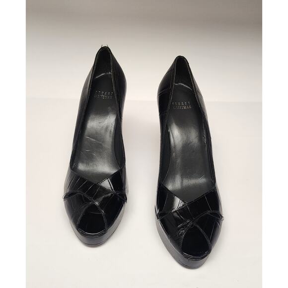 Stuart Weitzman Black Leather Peep Toe Ultra High Hee Pump Shoes Size 9M - Picture 7 of 11
